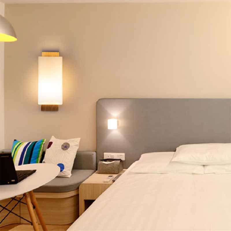 Modern Wood Wall Sconce Rectangle Shape Vanity Lamp with Glass Shade for Bathroom