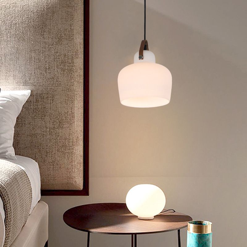 White 1 Light Bell Pendant Lamp Modern Minimalist Glass Hanging Lamp for Living Room