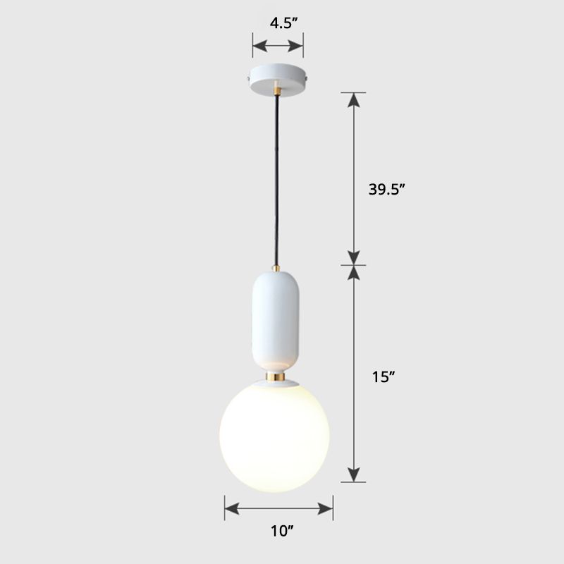 Milky Glass Ball Suspension Lamp Simplicity 1-Bulb Pendant Lighting Fixture for Living Room