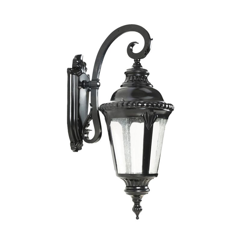 1-Light Sconce Rustic Courtyard Wall Lighting Ideas with Urn Clear Seeded Glass Shade in Black