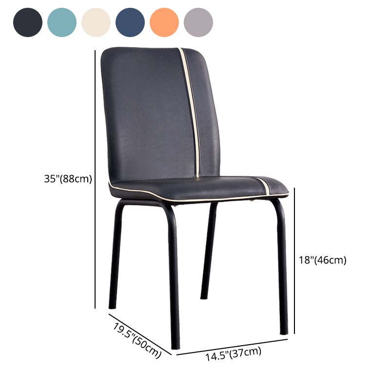 Silla lateral de comedor de metal contemporáneo, silla sin brazos con respaldo sólido