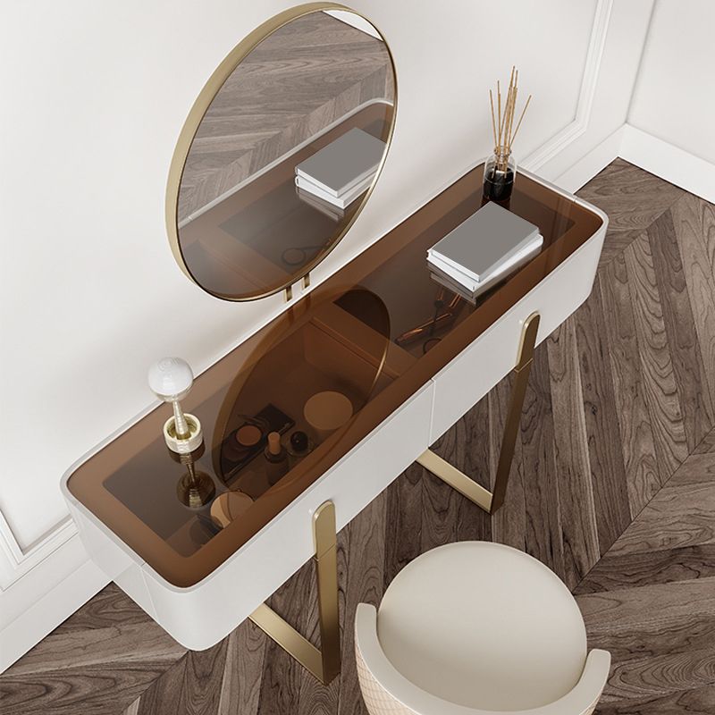 Brown Glass Top Vanity Table Glam Simple 29.53" H Dressing Table Set
