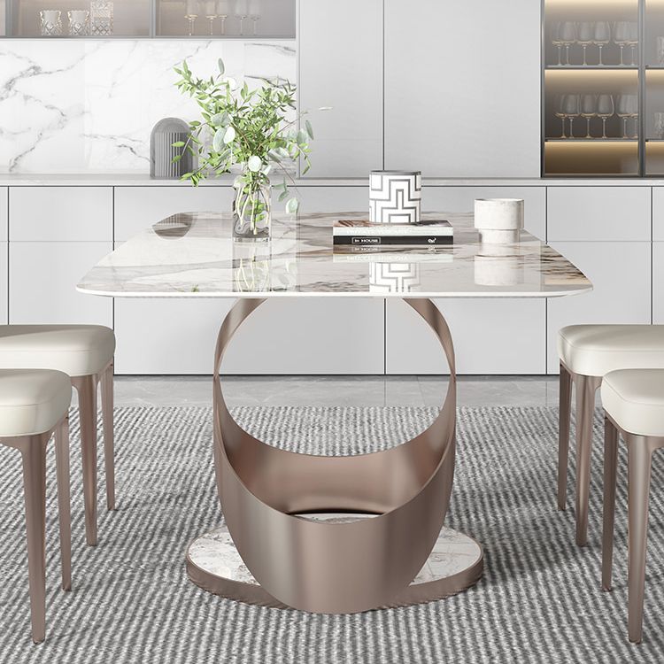 Modern Kitchen Dining Room Set with  Sintered Stone Top and Gold Base Dining Furniture