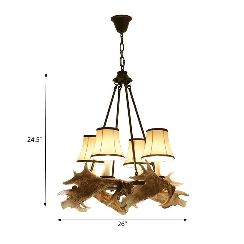 Lampadario conico a soffitto sala da pranzo in resina rustica 4 luci appuntamento appeso al beige con tonalità in tessuto