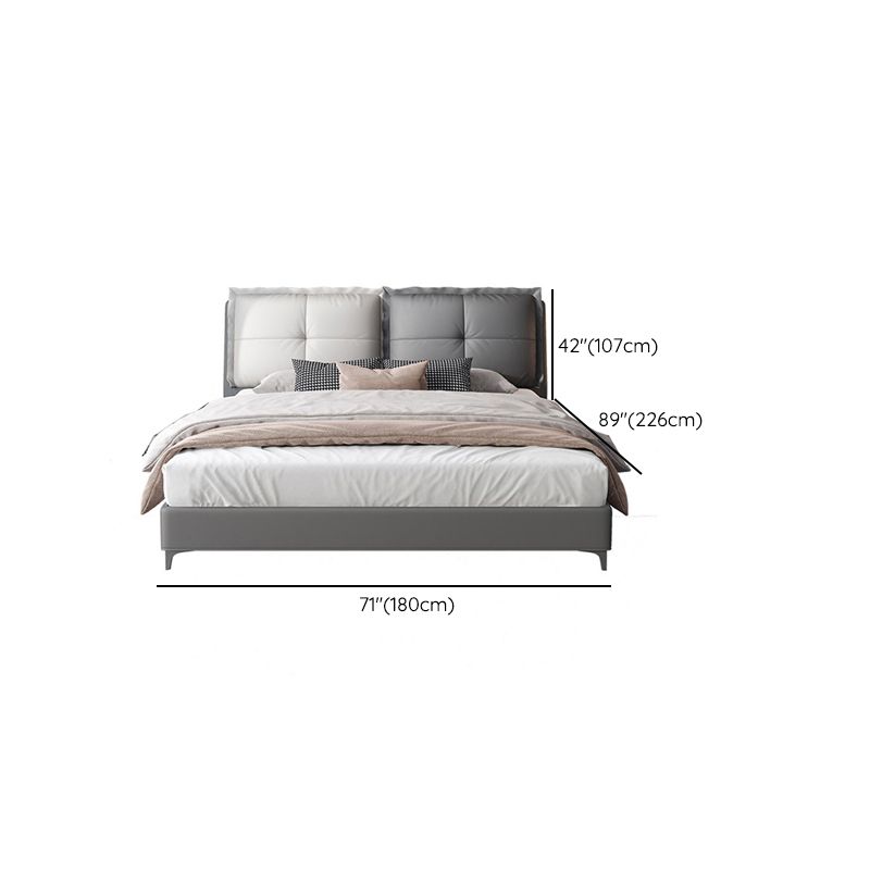 Solid Color Panel Bed Mid-Century Modern Solid Wood Standard Bed with Headboard