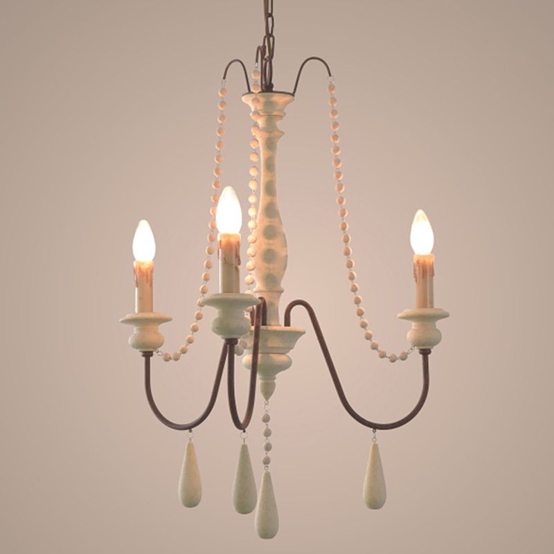 Candlestick Chandelier French Country Wooden Dining Room Hanging Light Fixture