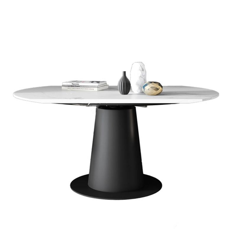 Contemporary Sintered Stone Dining Table Extendable Dining Table with Pedestal Base