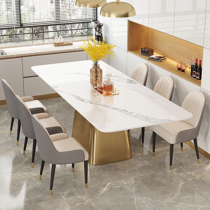 Traditional Luxury Style Sintered Stone Dining Table Rectangle Table with Pedestal Base