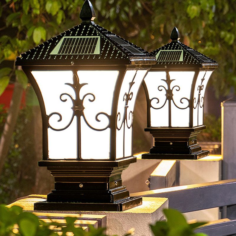Rectangular Shape Metal Solar Pillar Lamp Modern 1 Light Outdoor Light