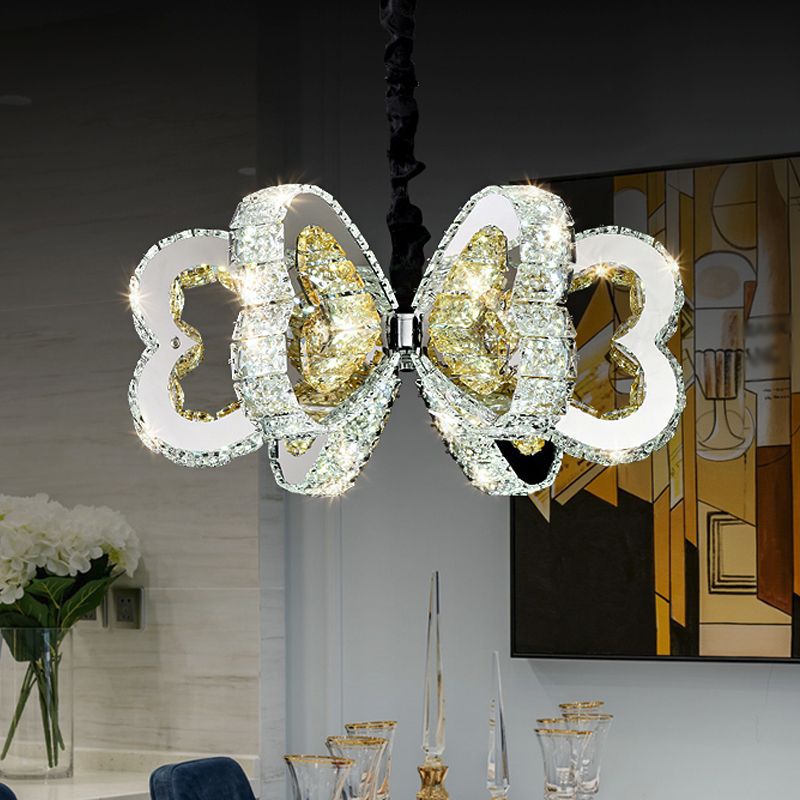 Loving Heart Kroonluchter Lamp Modernism Clear Crystal Dining Room Led naar beneden verlichting in roestvrijstalen, warm/wit licht