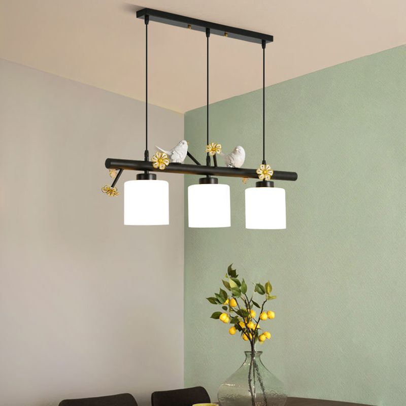 Opal Glossy Glass Shade 3 Lights Isola Isola Accenda Lampade isola di transizione dell'isola per sala da pranzo