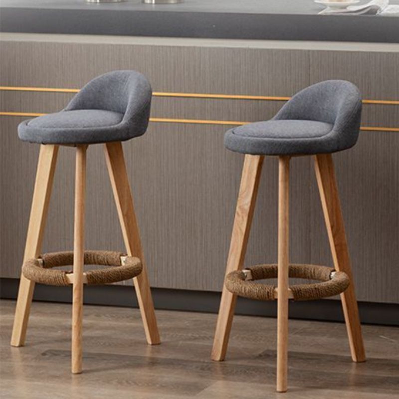 Nordic Armless Backrest Counter Stool Rubber Wood Bar Stool with Pedal