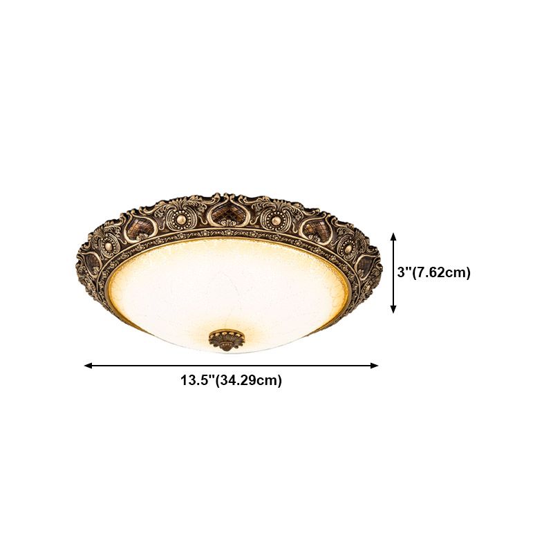 Bronze Resin Flush Ceiling Light Traditional 1-Head Dome Flush Mount Lamp with Glass Shade