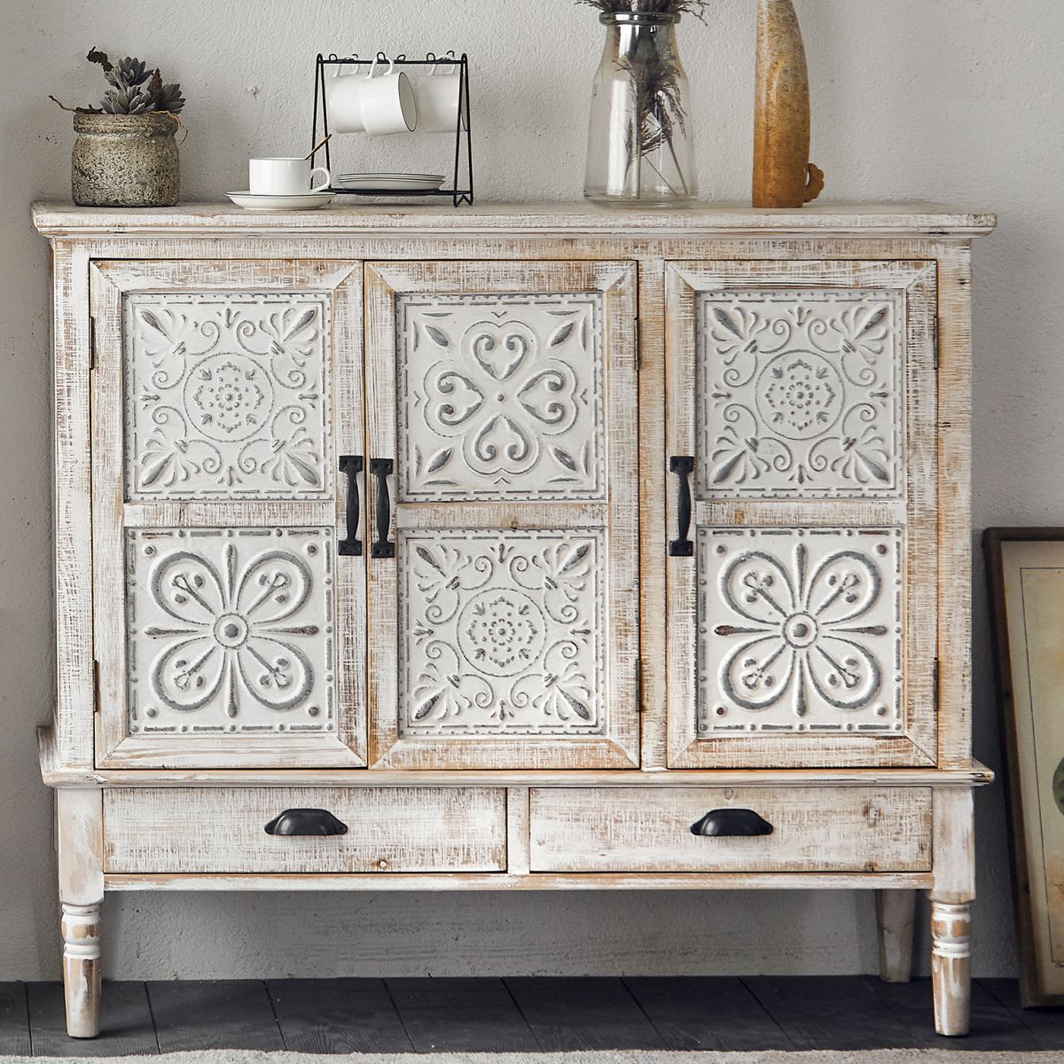 Industrial Stain Resistant Cabinet Distressed Wood Solid Wood Accent Cabinet