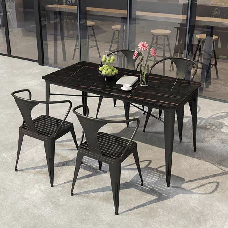 Glam Bar Stool Table Black Stone Bar Table with 4 Metal Legs
