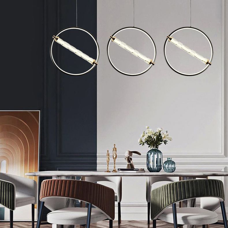 Eenvoud cirkelvormige led hanger helder gekabbel glazen eetkamer hangend licht in zwart