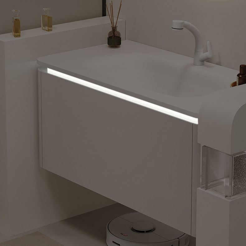 White Rectangular Vanity Single Sink Wall Mounted Wood Frame Bathroom Vanity with Mirror