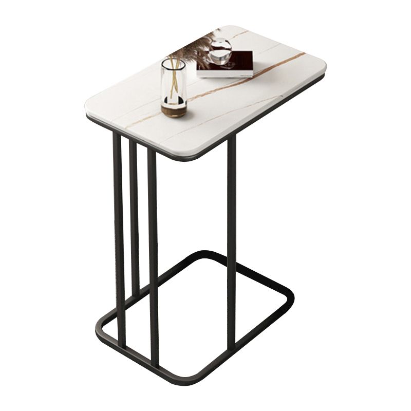 Modern C Corner Table Round Slate Side End Table for Living Room