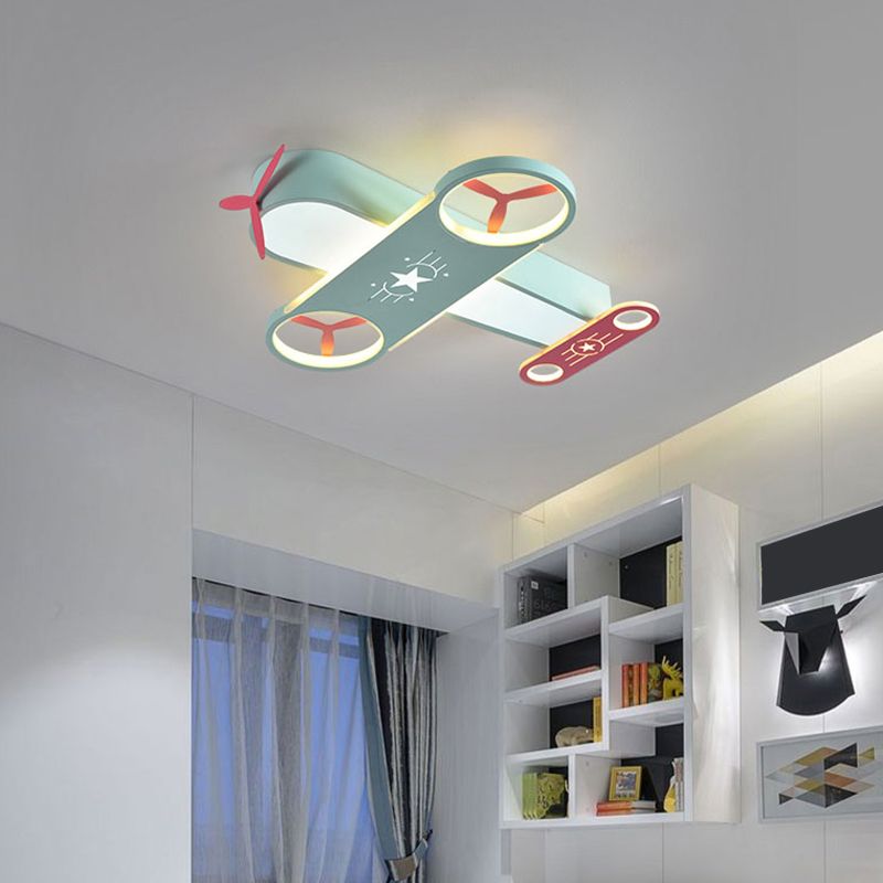 Creative Cartoon LED Flush Light Aircraft Shaped Ceiling Mount Lamp with Acrylic Shade