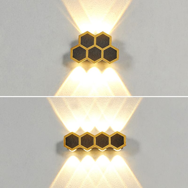 Gold & Black Modern Wall Flush Mount Honeycomb Shape Metal Wall Light