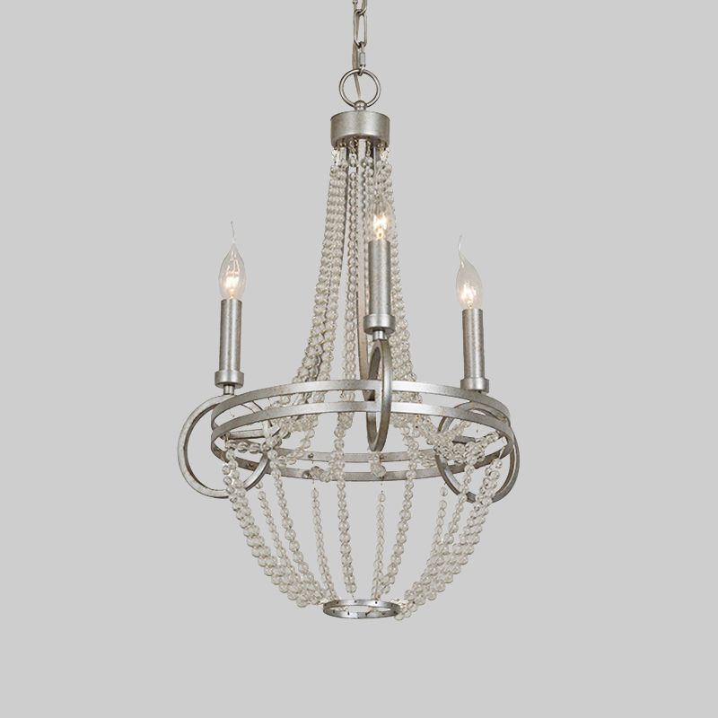 Lampada lampadario a candela cristallina retrò 3 teste in argento luce a sospensione per soggiorno