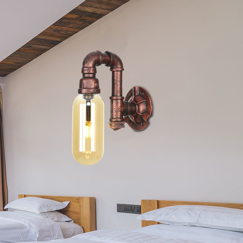 1 Leichte Bernsteinglaswand Lampe Industrie verwitterte Kupfer Oval Schatten Schlafzimmer Leuchte, 9,5 "/10"/12 "H