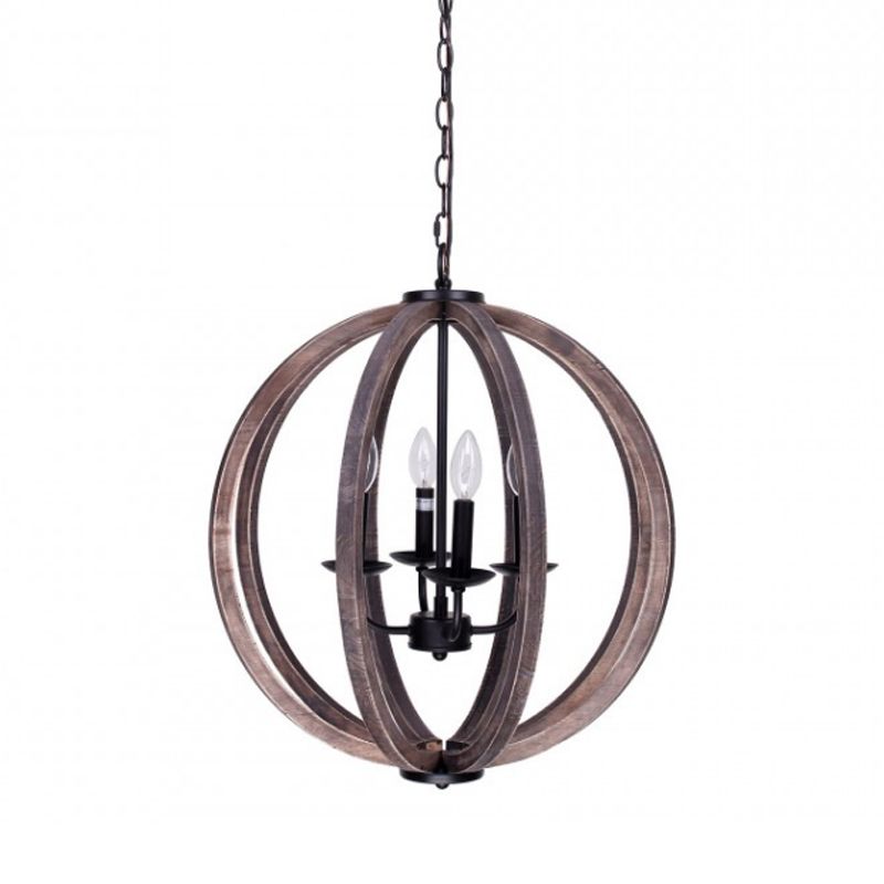 Global Chandelier Light Rustic Wood 4 Heads Brown Hanging Lamp Kit for Living Room
