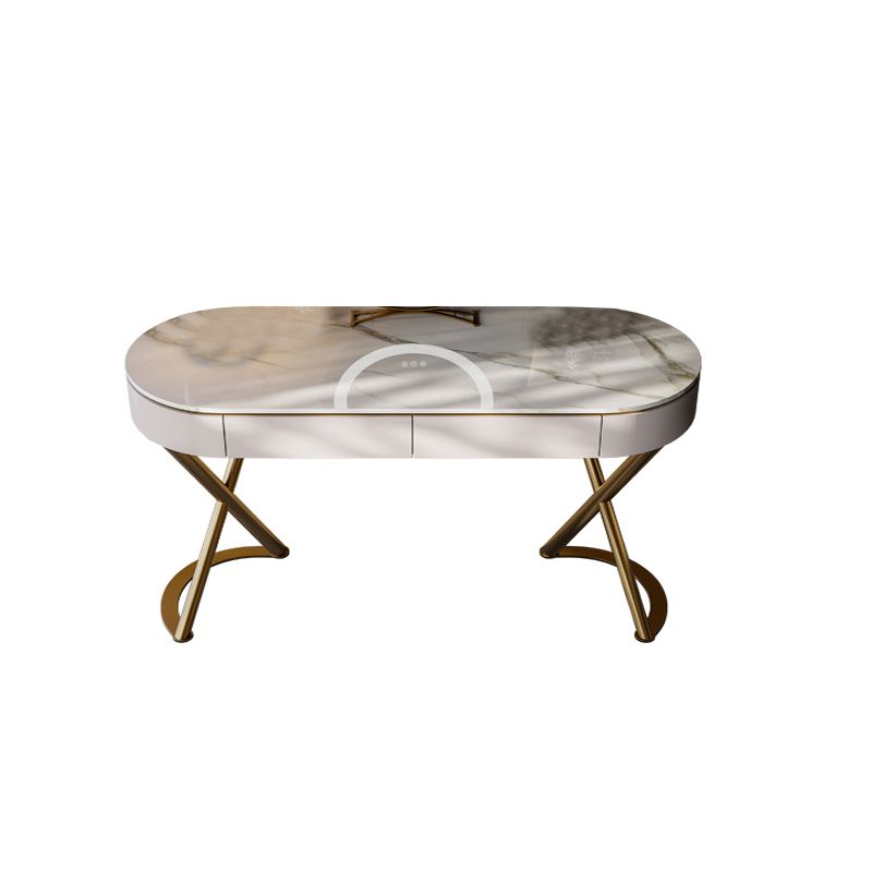 Lighted Mirror Vanity Table Set Luxurious Stone Top Dressing Table