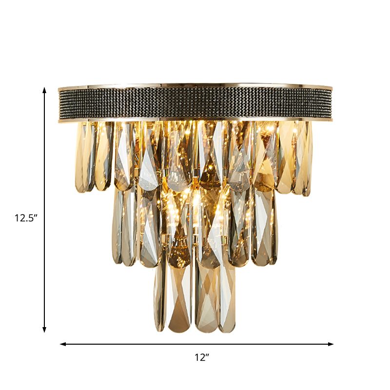 LED Tiered Wall Light Sconce with Crystal Block Modern Wall Lamp in Smoke Grey for Living Room