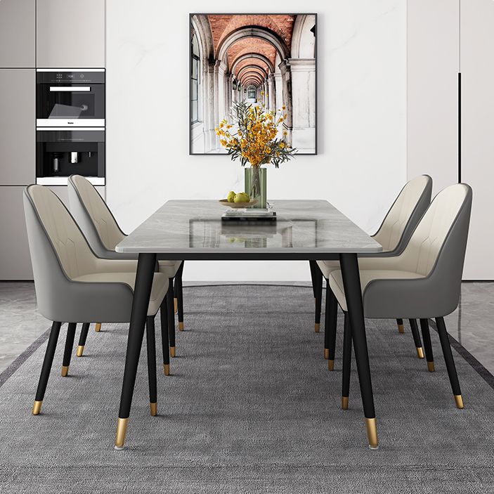 Contemporary Style Stone Dining Table Rectangle 4 Legs Table for Dining Room