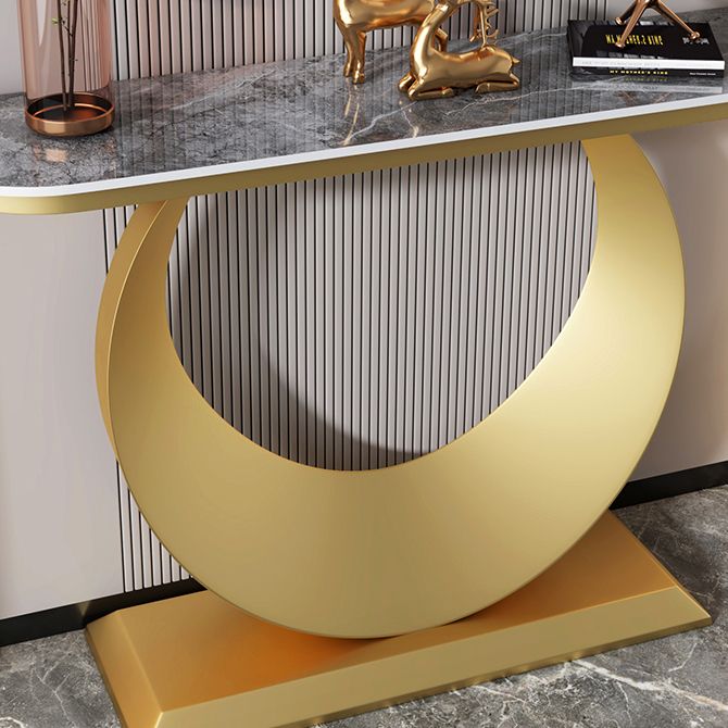 Contemporary Half Moon Console Accent Table Antique Finish Console Sofa Table in Stone
