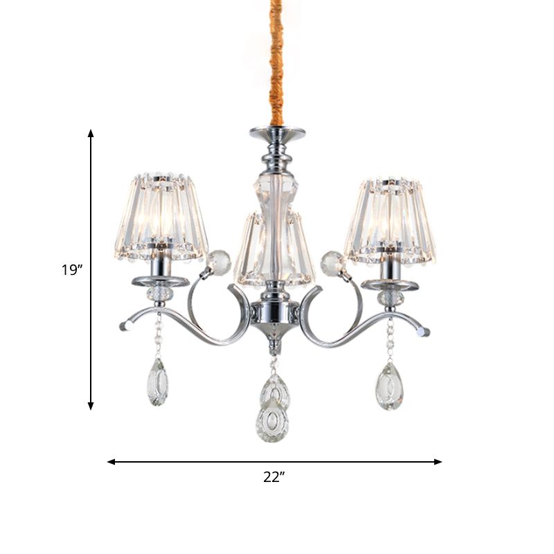 Chrome Conic kroonluchter eenvoudige 3 bollen Clear Crystal Suspension Lighting met druppel