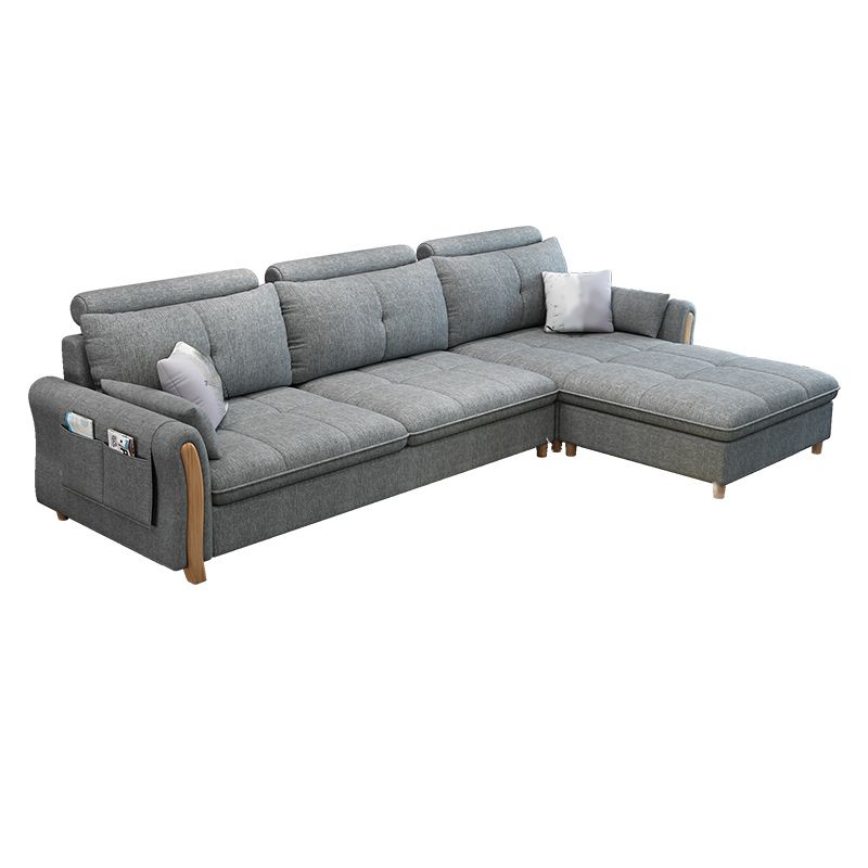 Faux Leather and Linen Pillow Top Arm L-Shape Furniture Sectionals