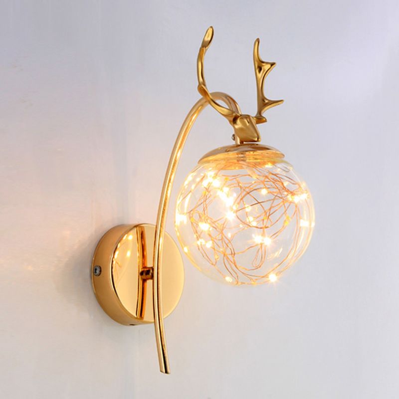Nordic Style Iron Wall Light Ball Shape LED Wall Lamp with Glass Shade for Bedroom