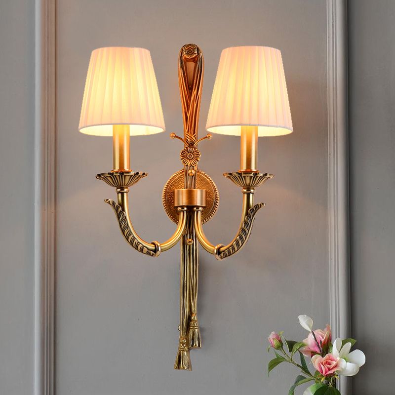 Modern Copper Wall Mount Lamp Golden with Fabric Shade for Living Room