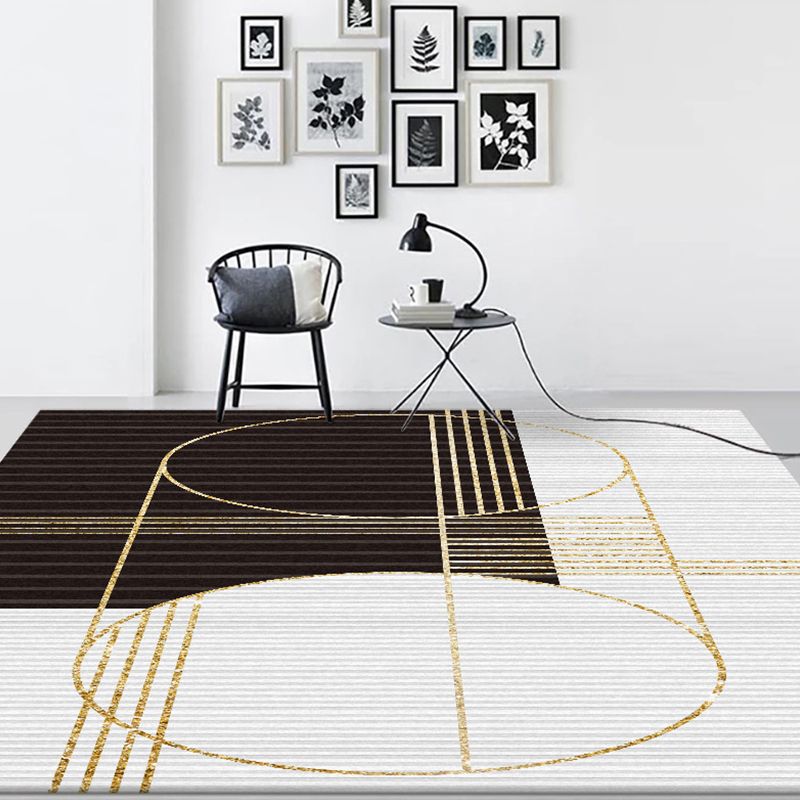 Stylish Striped Pattern Rug Black and White Nordic Rug Polyester Washable Non-Slip Pet Friendly Carpet for Living Room