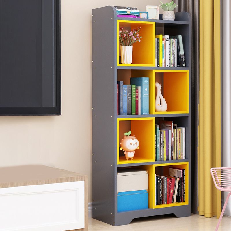 Contemporary Closed Back Book Shelf Manufactured Wood Cubby Storage Bookcase