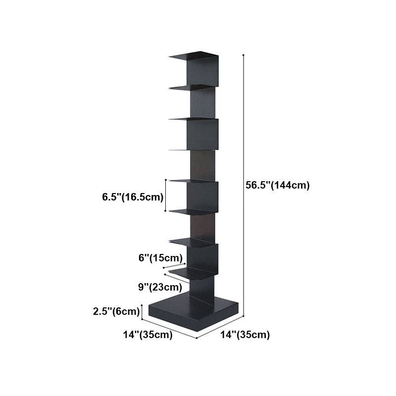 Black Contemporary Corner Bookshelf Closed Back Vertical Steel Shelf