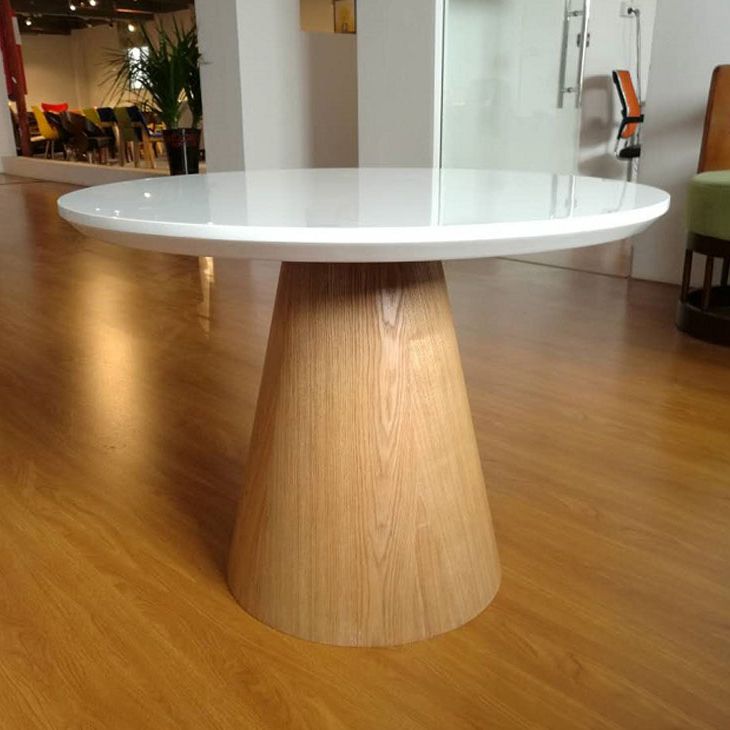 Solid Wood No Distressing Modern Pedestal Round Coffee Table