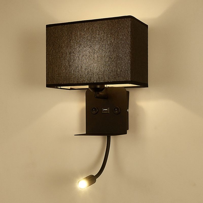 Metal Adjustable Modern Wall Sconce Rectangle Shape Wall Light with Fabric Shade for Study