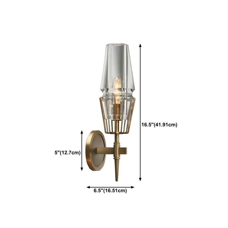 Metal Modern Wall Sconce Geometric Shape Wall Light with Glass Shade for Bedroom