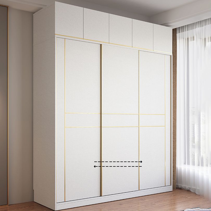 White Modern Style Wardrobe Cabinet Engineered Wood Wardrobe with Clothing Rod