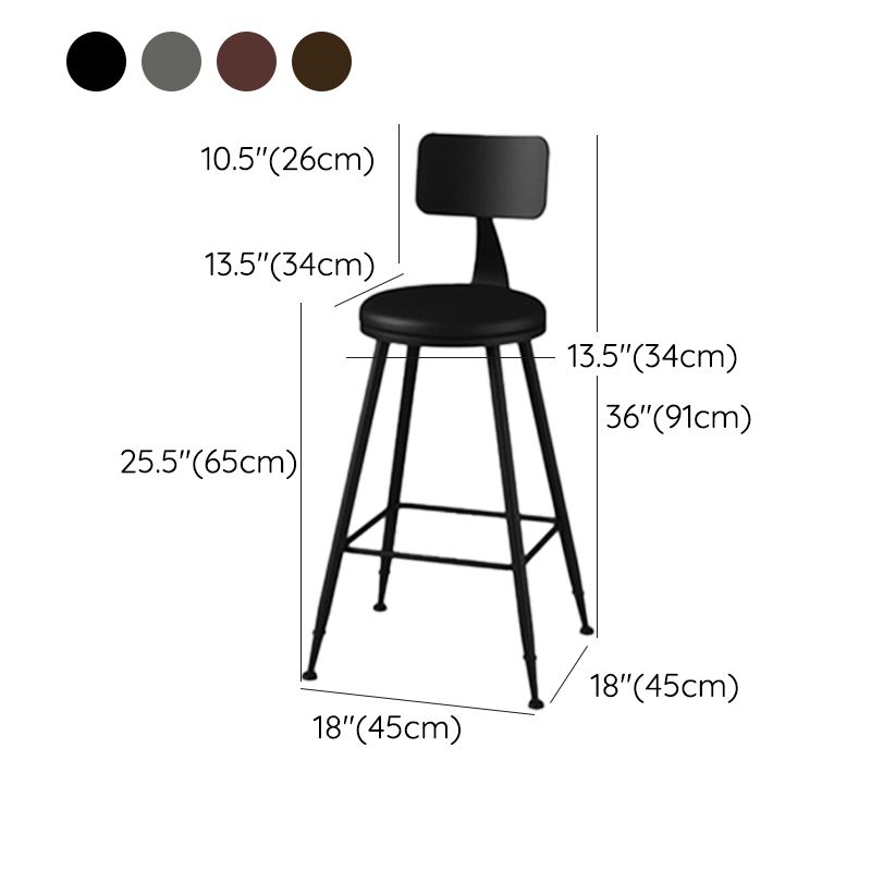 Modern Backrest Armless Counter Stool Iron Bar Stool with Leather Cushion for Dining Room