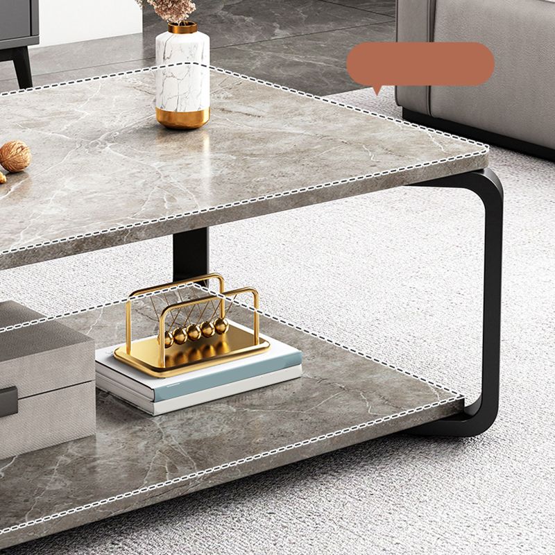 Rectangular White Black Faux Marble Top Square 4 Legs Base Modern Style Coffee Table