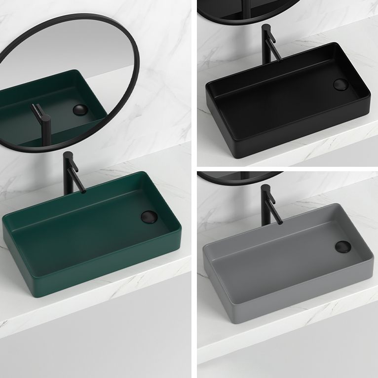 Contemporary Bathroom Sink Rectangular Porcelain Vessel Sink with Pop-Up Drain