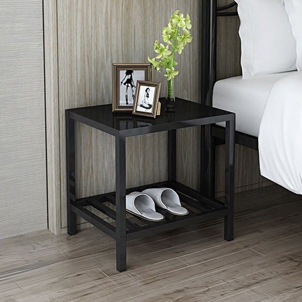 Black 20'' Tall Accent Table Nightstand Modern Metal 1-Shelf Bedside Cabinet
