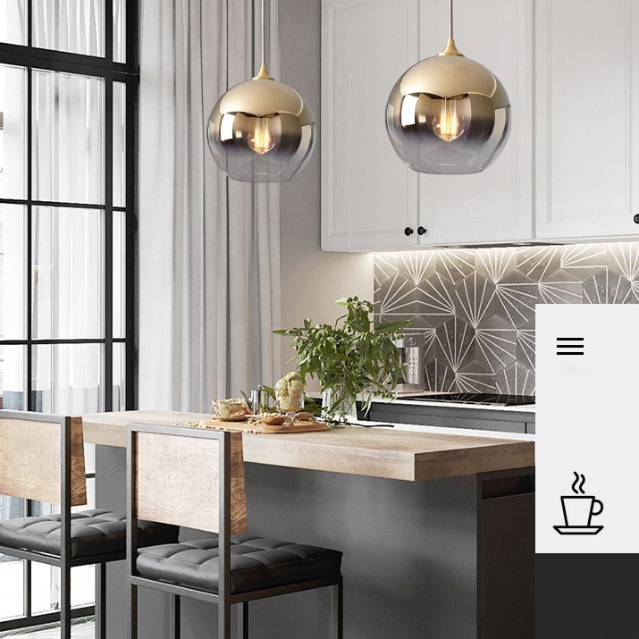 Gold Globe Single Pendant Light in Modern Creative Style Wrought Iron Hanging Lamp with Glass Shade