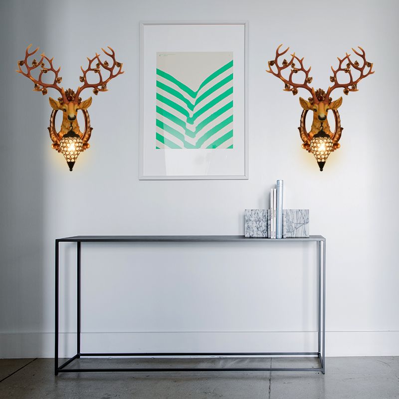 Lampe murale de chambre à coucher de cerf résine vintage 19,5 "/ 23" W 1 luminaire d'éclairage d'applications blanc / jaune clair avec de la teinte en cristal de larme