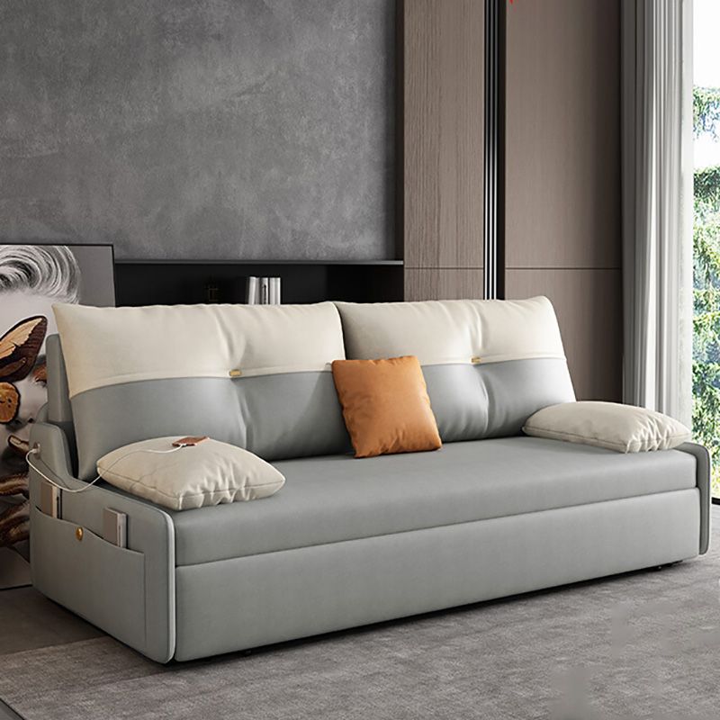 Galm Style Futon Sofa Bed in Grey Bonded Leather with Storage