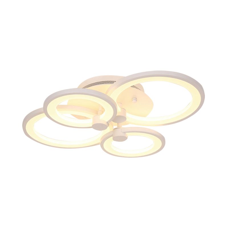 Multiple-Ring Metal Ceiling Lighting Modernist 4/6/8-Bulb Black/White LED Semi Flush Light for Living Room